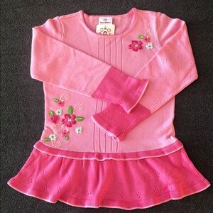 Hanna Andersson Girls 100% Cotton Pink Sweater & Floral Size 130 (7-10Yrs)